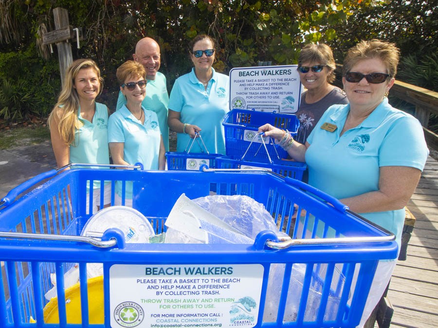 Blue beach baskets available for use at public beach parks